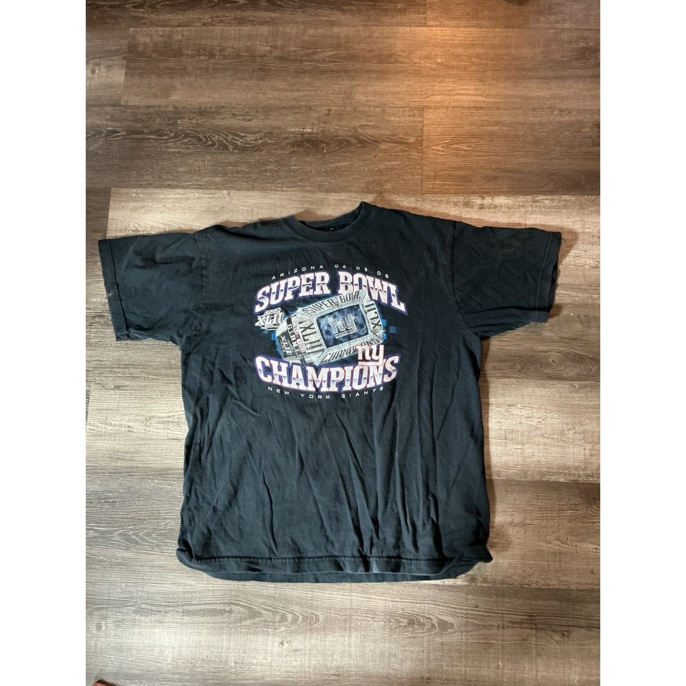 New York Giants Super Bowl 2008 XLII Champions T-Shirt Black Reebok Mens L Faded